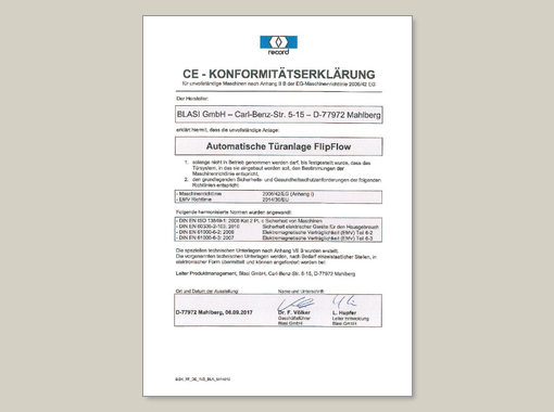 record FlipFlow Konformitätserklärung