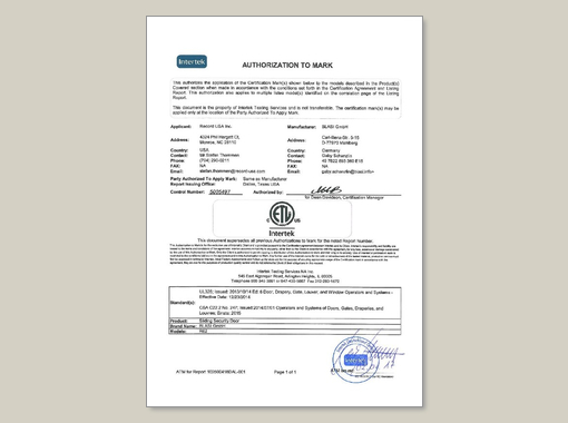 record R 62 – UL certificate
