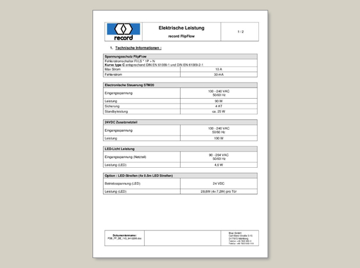 record FlipFlow, Elektrische Leistung, Technische Informationen